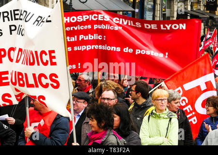 Beamte März zu zivilen Dienstleistungen verteidigen, Lyon, Frankreich Stockfoto