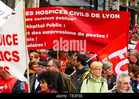 Beamte März zu zivilen Dienstleistungen verteidigen, Lyon, Frankreich Stockfoto