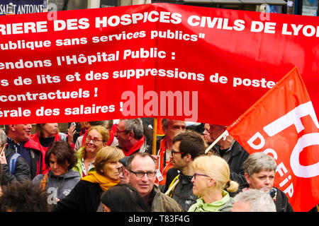 Beamte März zu zivilen Dienstleistungen verteidigen, Lyon, Frankreich Stockfoto