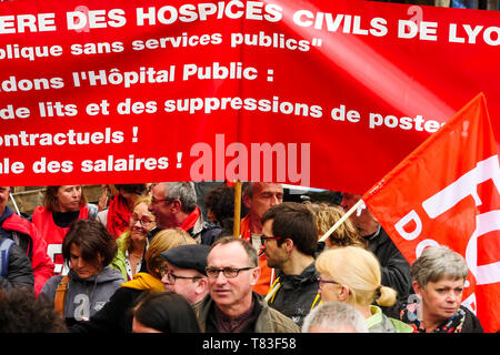 Beamte März zu zivilen Dienstleistungen verteidigen, Lyon, Frankreich Stockfoto