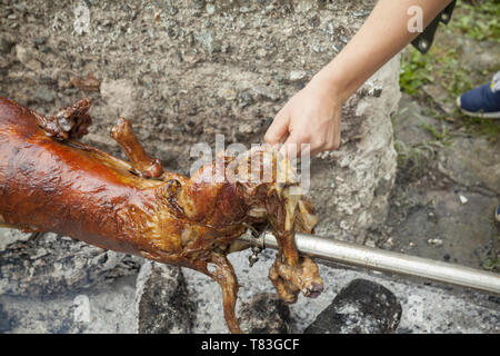 Lamm Braten am Spieß, Nahaufnahme Stockfoto