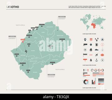 Vektor Karte von Lesotho. Hoch detaillierte Landkarte mit Abteilung, Städte und Hauptstadt Maseru. Politische Landkarte, Weltkarte, infografik Elemente. Stock Vektor