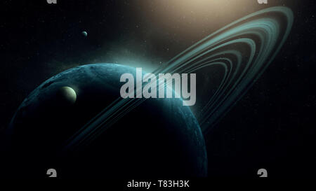 Planet Uranus digitale Illustration, Planet mit Ringen Platz Hintergrund Stockfoto