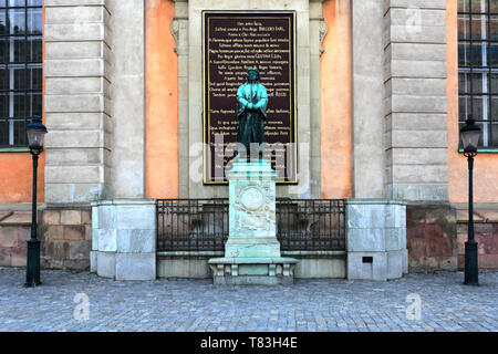Olavus Petri Statue außerhalb Storkyrkan, Sankt Nikolai kyrka Kathedrale, Gamla Stan, Stockholm, Schweden, Europa Stockfoto