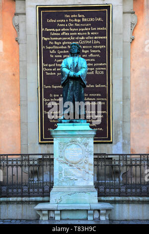 Olavus Petri Statue außerhalb Storkyrkan, Sankt Nikolai kyrka Kathedrale, Gamla Stan, Stockholm, Schweden, Europa Stockfoto