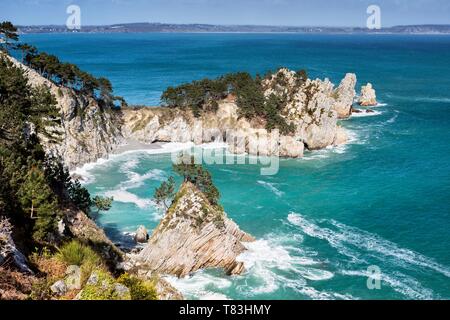 Frankreich, Finistere, regionale natürliche Armoric Park, Crozon, Cap de la Chèvre, Saint Hernot, L'Ile Vierge einer der schönsten Strände in Europa Stockfoto