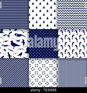 Marine nahtlose Muster set vector Hintergrund Stock Vektor