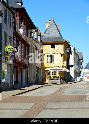 In der Regel Fachwerkhaus in Josselin, eine französische Gemeinde im Département Morbihan in der Bretagne im Nordwesten Frankreichs Stockfoto