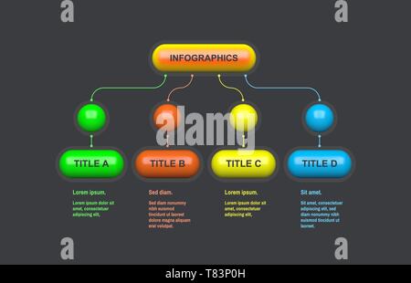 Flussdiagramm. Infografik Design mit 4 Optionen, Schritte oder Verfahren. 3D-Vektor Vorlage für Grafik, Präsentation und Geschäftsidee. Stock Vektor
