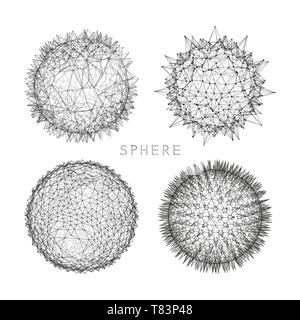 Kugel mit angeschlossenen Leitungen. Globale digitale Verbindungen. Drahtmodell Abbildung. Abstrakte 3d-grid Design. Technik Stil. Stock Vektor