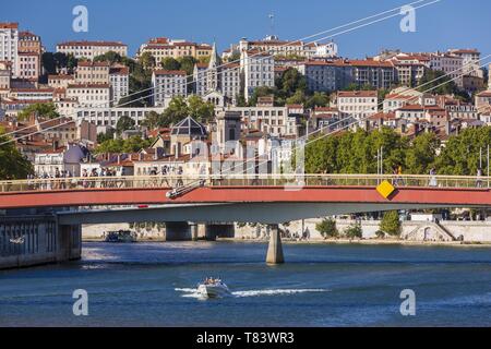 Frankreich, Rhone, Lyon, historische Stätte als Weltkulturerbe von der UNESCO, Vieux Lyon (Altstadt), Steg auf der Saone Fluss zum Gericht Stockfoto