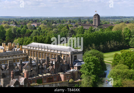 Allgemeine Ansicht der Cambridge Universität und dem Trinity College und der Cambridge University Library Stockfoto