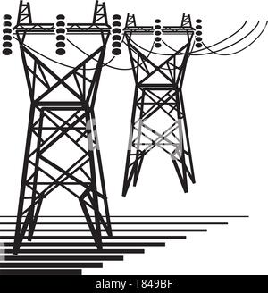Elektrizität. Die elektrische Energie, die sendemasten der Hochspannungsleitung. Stock Vektor