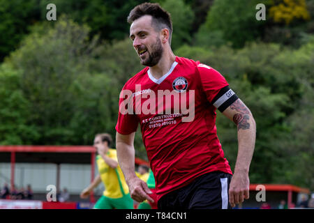 Trefelin BGC verdienen Förderung von Welsh Football League Division 3 mit einem 5-1 Sieg über Ynysygerwn auf Ynys Park am 10. Mai 2019. Stockfoto