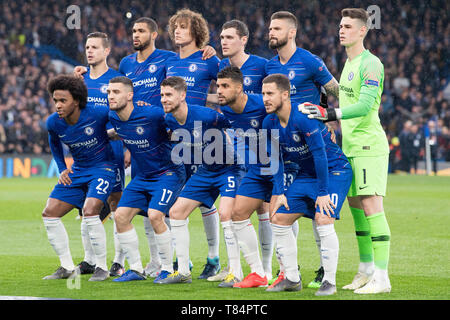 London, Grossbritannien. 11. Mai, 2019. Die Londoner Spieler stehen für ein Foto in Pose, Gruppe, Team Foto, team Bild, vollständige Figur, Landschaft, Fußball Europa League, Halbfinale, Chelsea (Chelsea) - Eintracht Frankfurt (F) 4:3 nE, am 09.05.2019 in London/Großbritannien. | Verwendung der weltweiten Kredit: dpa/Alamy leben Nachrichten Stockfoto