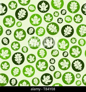 Nahtlose Textur mit Ahorn und Eiche Blätter im Kreise. Natürliche Hintergrund Abbildung. Stock Vektor