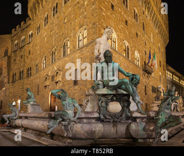 Piazza della Signoria. Nachtaufnahme. Florenz, Italien. Stockfoto