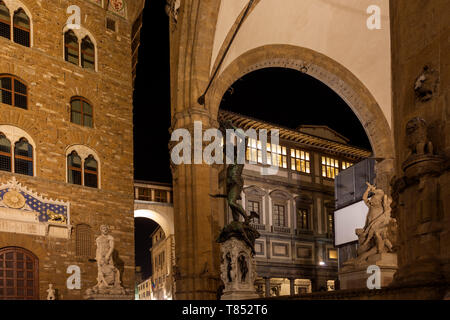 Accademia Galerie Eingang. Nacht erschossen. Florenz, Italien. Stockfoto