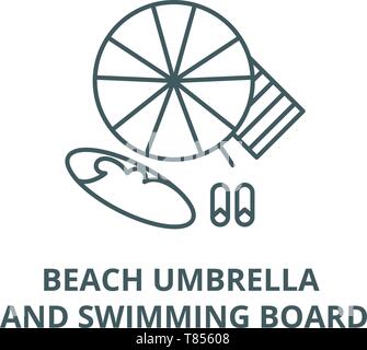 Sonnenschirm und Schwimmen board Vektor Symbol Leitung, lineare Konzept erläutern, Zeichen, Symbol Stock Vektor