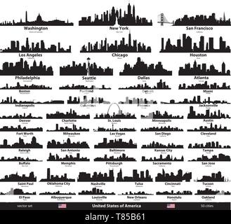 Vektor einrichten der Vereinigten Staaten Städte Skylines Silhouetten Stock Vektor