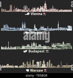 Vektor Skylines von Wien, Prag, Budapest und Warschau
