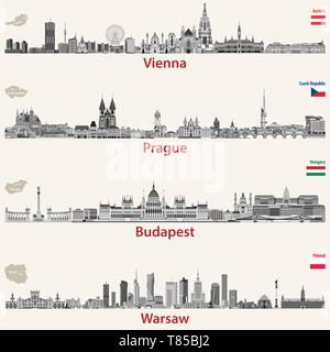 Vektor Skylines von Wien, Prag, Budapest und Warschau Stock Vektor