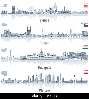 Vektor Skylines von Wien, Prag, Budapest und Warschau Stock Vektor