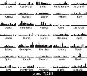 Vektor Ansammlung isolierter Welt Skylines Stock Vektor