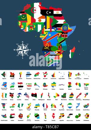 Vektor Karte von Afrika gemischt mit Länder Flaggen Stock Vektor