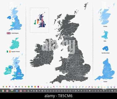 Vektor hoch detaillierte Karte der Britischen Inseln Stock Vektor