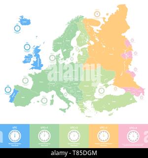 Europa Zeitzonen hoch detaillierte Karte Stock Vektor