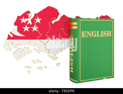 Englisch Buch mit Karte von Singapur, 3D-Rendering auf weißem Hintergrund Stockfoto