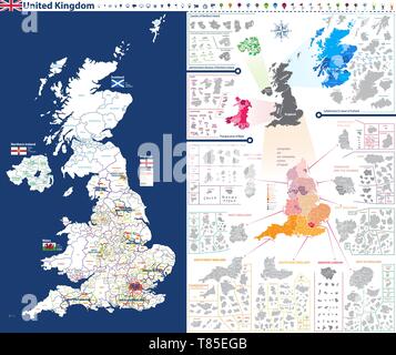 Verwaltungseinheiten Karte von Großbritannien mit administrativen Abteilungen Stock Vektor
