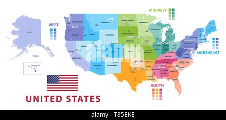 United States Census Bureau Regionen und der Geschäftsbereiche Vektorkarte Stock Vektor