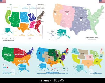 United States detaillierte Karten festlegen Stock Vektor