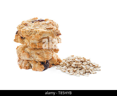 Leckere Haferflocken Cookies auf weißem Hintergrund Stockfoto