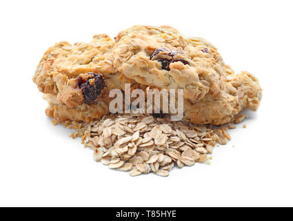 Leckere Haferflocken Cookies auf weißem Hintergrund Stockfoto