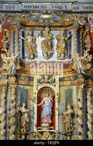 Erneut einzubringen. Vierge à l'Enfant. Eglise Notre-Dame de la Schlucht. Les Contamines-Montjoie. Stockfoto