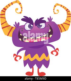 Wütend Cartoon Monster mit Hörnern. Vector Illustration Stock Vektor
