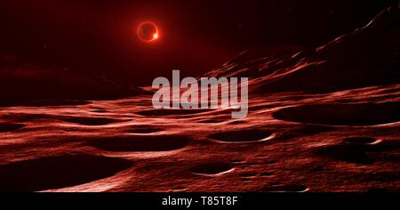 Mondlandschaft während der Eklipse, Abbildung Stockfoto