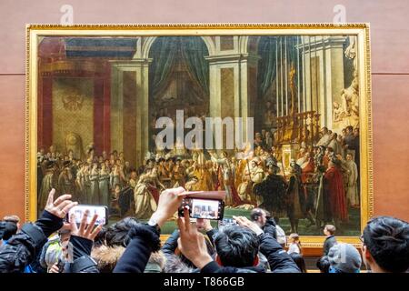 Frankreich, Paris, der Louvre, Jacques Louis David, Ritus der Krönung von Kaiser Napoleon I. und der Kaiserin Josephine in der Kathedrale Notre Dame, Paris, 2. Dezember 1804 Stockfoto