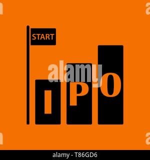 Ipo-Symbol. Schwarz auf Orange Hintergrund. Vector Illustration. Stock Vektor