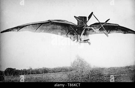Die Ader Avion 3 Flugzeuge. Das Avion III (auch bezeichnet als der Aquilon oder die Éole III) wurde ein primitives Dampf angetriebene Luftfahrzeuge von Clément Ader zwischen 1892 und 1897 erbaut, der von dem französischen Krieg Amt finanziert. Stockfoto
