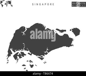 Singapur leeren Vektor Karte isoliert auf weißem Hintergrund. High-Detailed schwarze Silhouette Karte der Republik Singapur. Stock Vektor