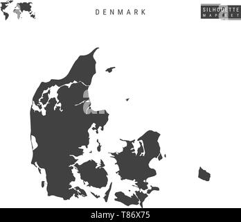 Dänemark leeren Vektor Karte isoliert auf weißem Hintergrund. High-Detailed schwarze Silhouette Karte des Königreichs Dänemark. Stock Vektor