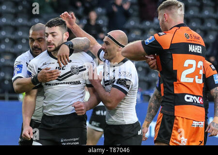 10. Mai 2019, kcom Stadion, Hull, England; Coral Challenge Cup 2019, Runde 6, Rumpf FC vs Castleford Tiger; Jake Connor (14) von Hull FC feiert seinen Versuchen Credit: David Grieben/News Bilder Stockfoto