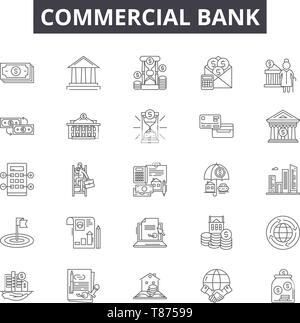 Commercial Bank Zeile für Symbole, Zeichen, Vektor, Entwurfskonzept, lineare Abbildung Stock Vektor