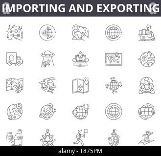 Importieren und Exportieren von Concept line Symbole, Zeichen, Vektor, Entwurfskonzept, lineare Abbildung Stock Vektor