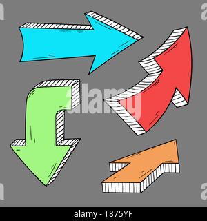 Pfeile. Hand gezeichnete farbige Doodle auf grauem Hintergrund Stock Vektor
