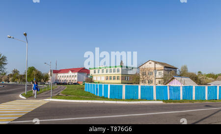 Chojniki, Belarus, April 26, 2019: Dorf in Weißrussland in der Nähe der 30-km-Sperrzone von Tschernobyl, für Touristen geöffnet von April 2019. Stockfoto